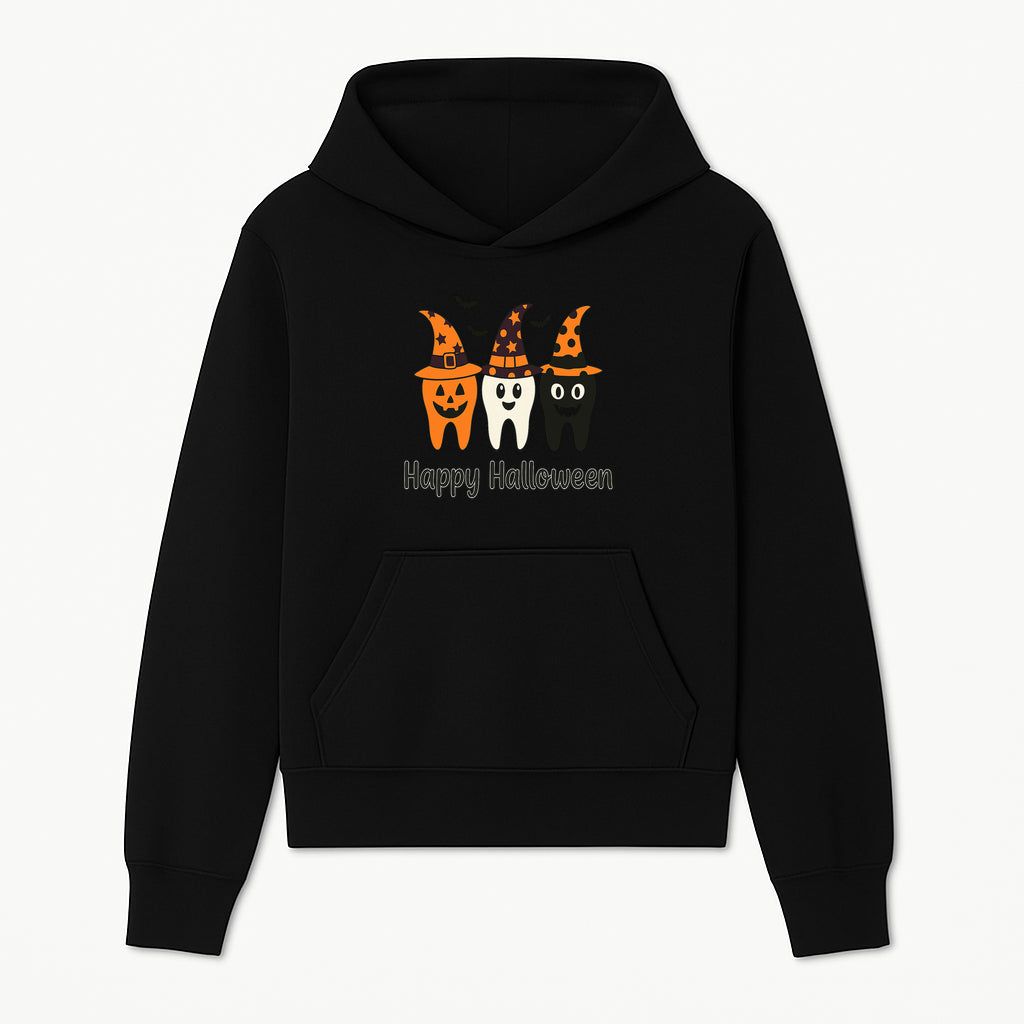 Happy Halloween Dental Art Print - Cute Candy Corn Teeth with Witch Hats - Halloween Decor for Kids' Rooms or Parties - Hoodie 1758250117171.jpg