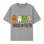 Cute Halloween Trick or Teeth Shirt with Pumpkin & Tooth Characters, Fun Kids' Costume Tee for Spooky Season - T-shirt 1758250117285.jpg