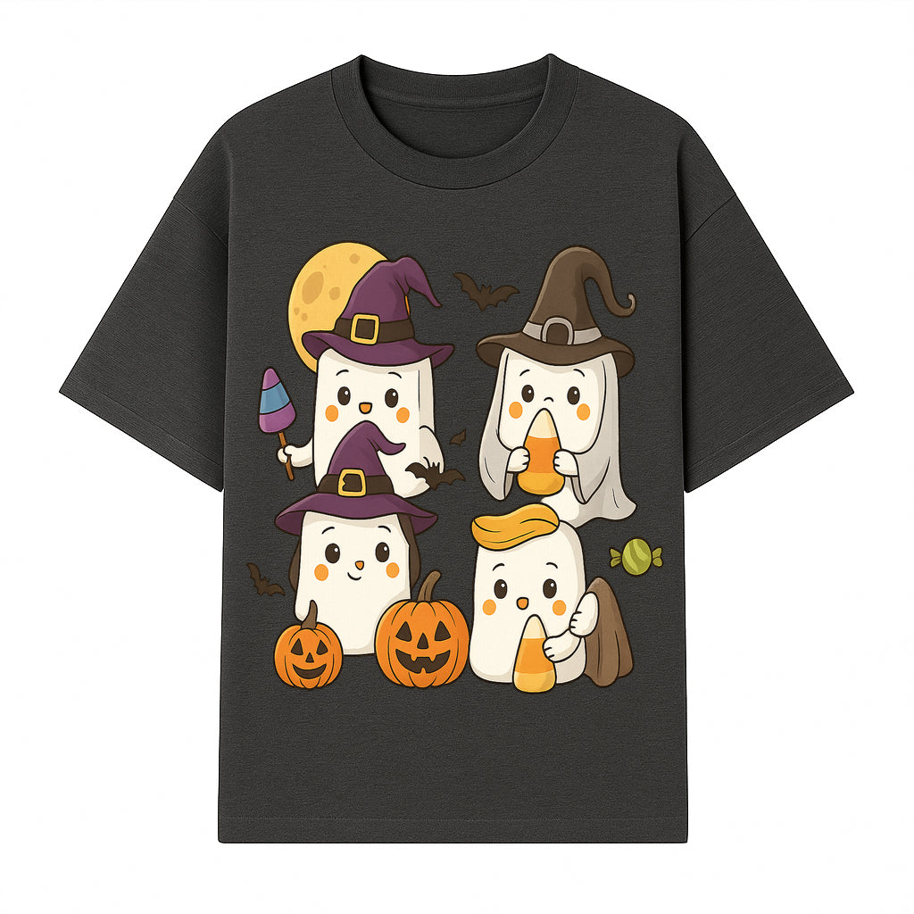 Cute Halloween Ghost Stickers Set - Adorable Spooky Characters with Pumpkins, Candy, and Witch Hats for Kids' Decorations and Crafts - T-shirt 1758250117500.jpg