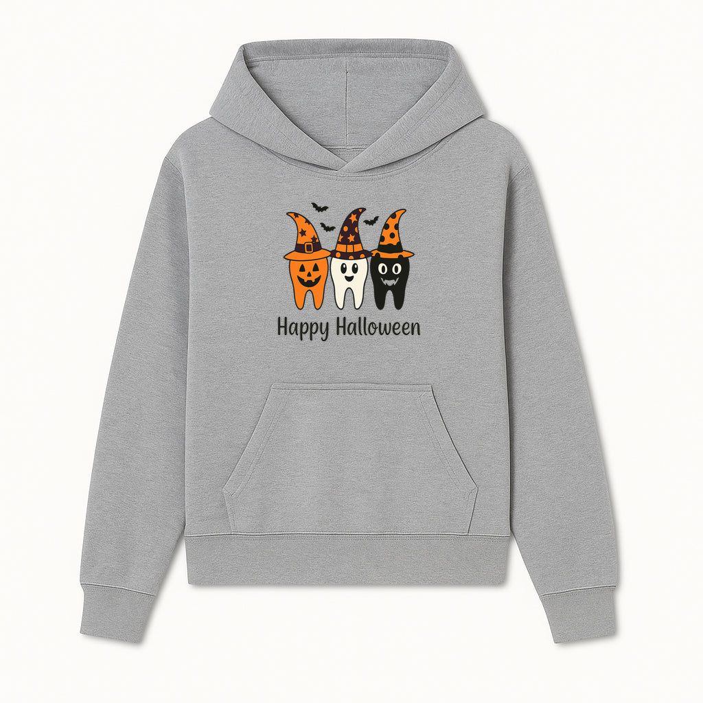 Happy Halloween Dental Art Print - Cute Candy Corn Teeth with Witch Hats - Halloween Decor for Kids' Rooms or Parties - Hoodie 1758250117628.jpg