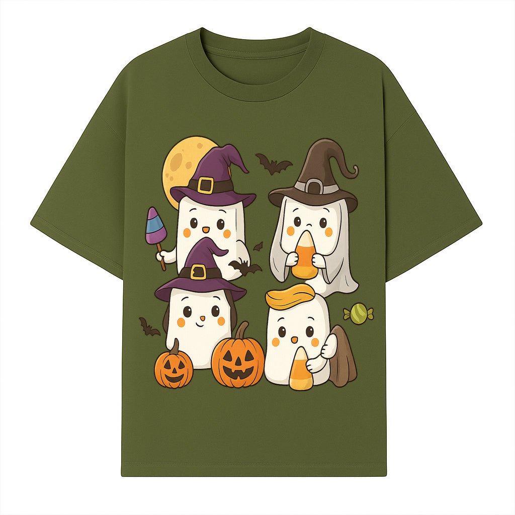 Cute Halloween Ghost Stickers Set - Adorable Spooky Characters with Pumpkins, Candy, and Witch Hats for Kids' Decorations and Crafts - T-shirt 1758250117646.jpg