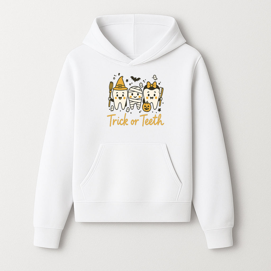 Halloween Trick or Teeth Tooth Fairy Kids T-Shirt, Cute Tooth Characters with Pumpkin, Spooky Ghosts, Fun Dental Theme for Children - Hoodie 1758250117678.jpg