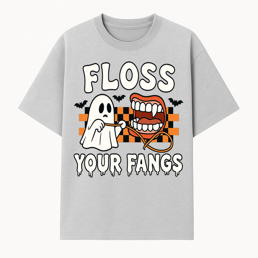 Halloween Ghost Dental Care T-Shirt - Floss Your Fangs Funny Costume Tee for Kids and Adults - T-shirt 1758250117694.jpg