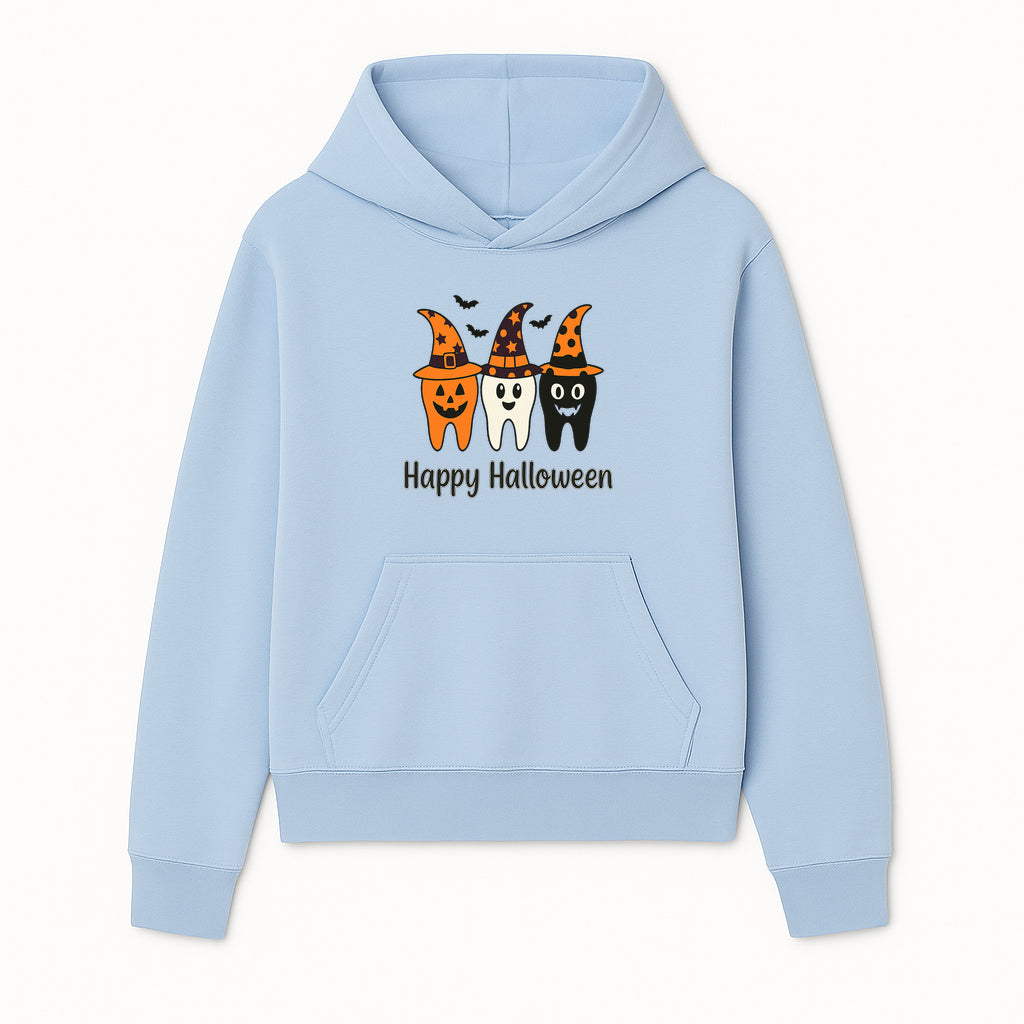 Happy Halloween Dental Art Print - Cute Candy Corn Teeth with Witch Hats - Halloween Decor for Kids' Rooms or Parties - Hoodie 1758250117782.jpg