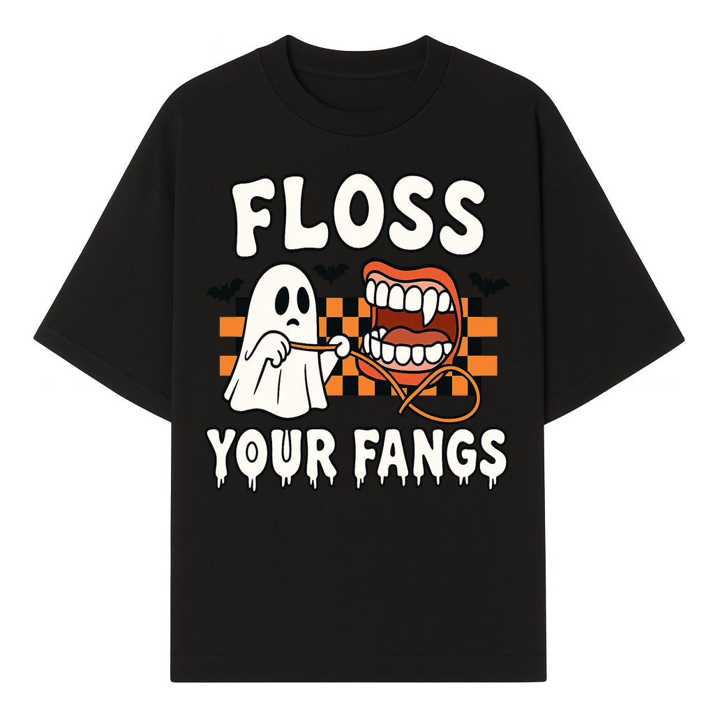 Halloween Ghost Dental Care T-Shirt - Floss Your Fangs Funny Costume Tee for Kids and Adults - T-shirt 1758250117864.jpg