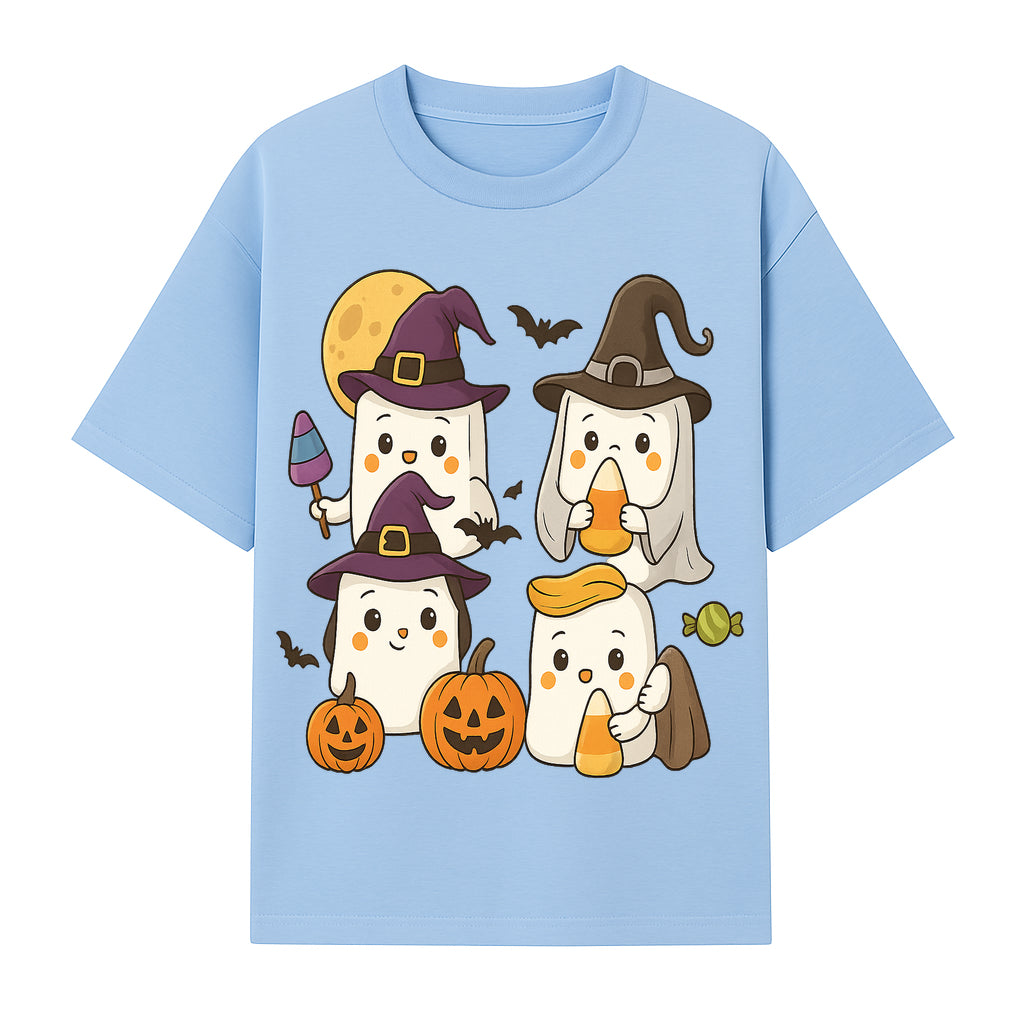 Cute Halloween Ghost Stickers Set - Adorable Spooky Characters with Pumpkins, Candy, and Witch Hats for Kids' Decorations and Crafts - T-shirt 1758250117929.jpg