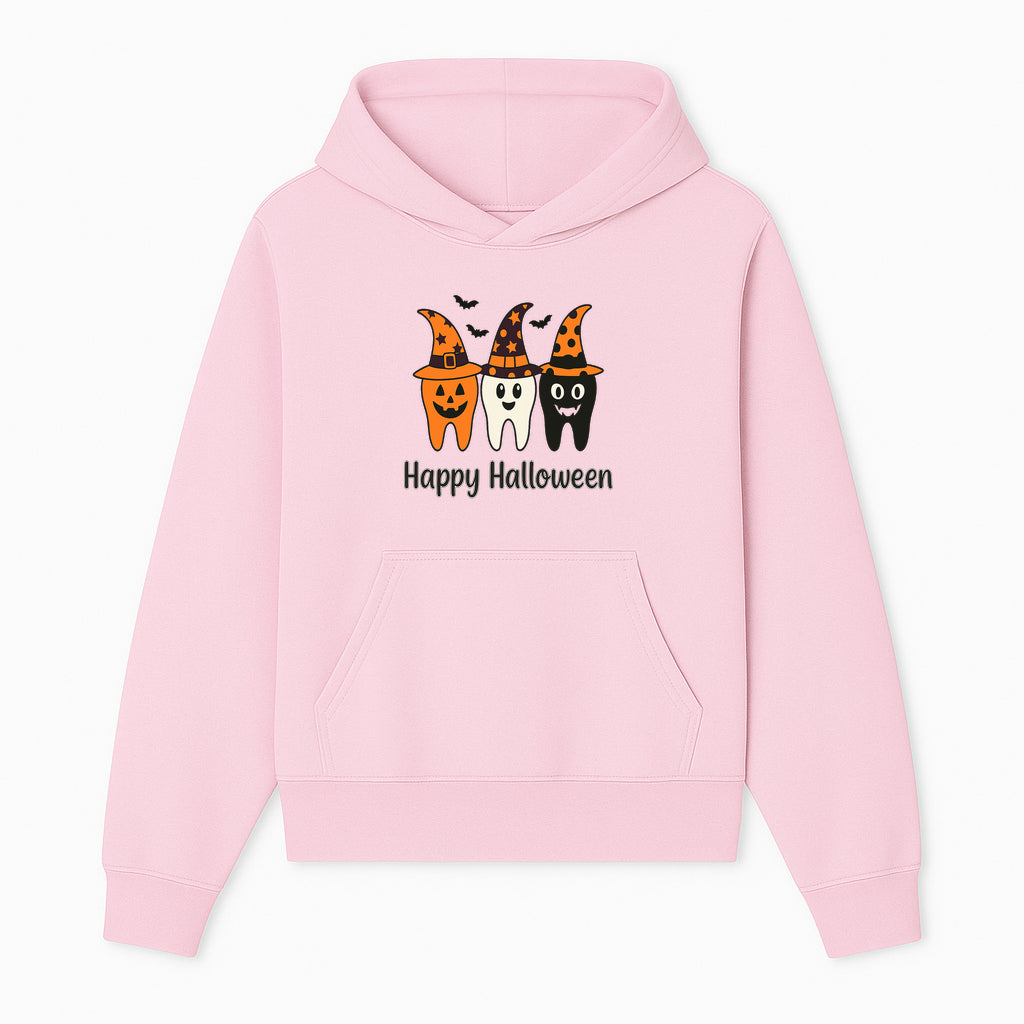 Happy Halloween Dental Art Print - Cute Candy Corn Teeth with Witch Hats - Halloween Decor for Kids' Rooms or Parties - Hoodie 1758250117934.jpg