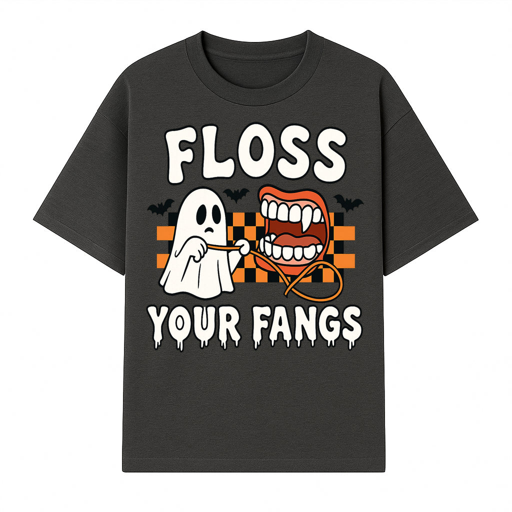 Halloween Ghost Dental Care T-Shirt - Floss Your Fangs Funny Costume Tee for Kids and Adults - T-shirt 1758250118011.jpg