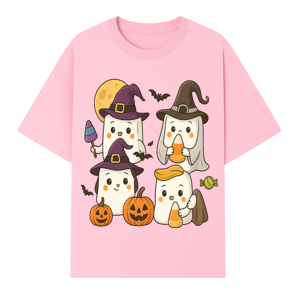 Cute Halloween Ghost Stickers Set - Adorable Spooky Characters with Pumpkins, Candy, and Witch Hats for Kids' Decorations and Crafts - T-shirt 1758250118073.jpg