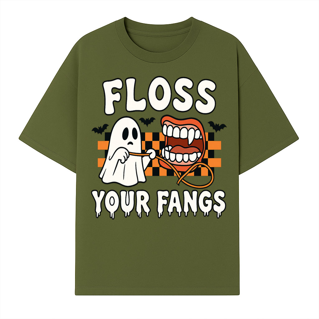Halloween Ghost Dental Care T-Shirt - Floss Your Fangs Funny Costume Tee for Kids and Adults - T-shirt 1758250118150.jpg