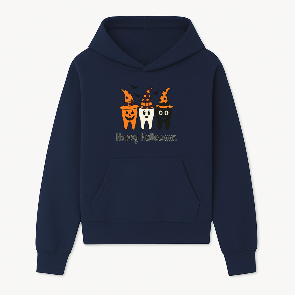 Happy Halloween Dental Art Print - Cute Candy Corn Teeth with Witch Hats - Halloween Decor for Kids' Rooms or Parties - Hoodie 1758250118218.jpg