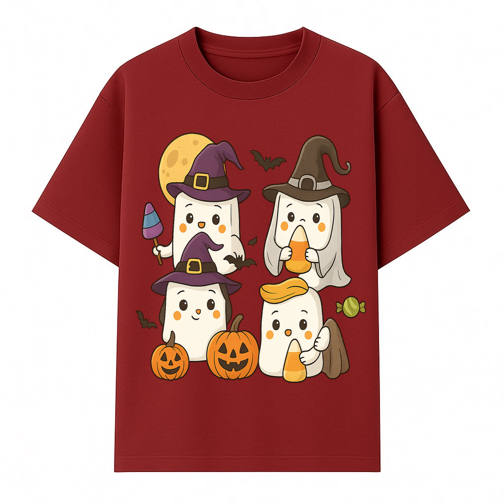 Cute Halloween Ghost Stickers Set - Adorable Spooky Characters with Pumpkins, Candy, and Witch Hats for Kids' Decorations and Crafts - T-shirt 1758250118252.jpg