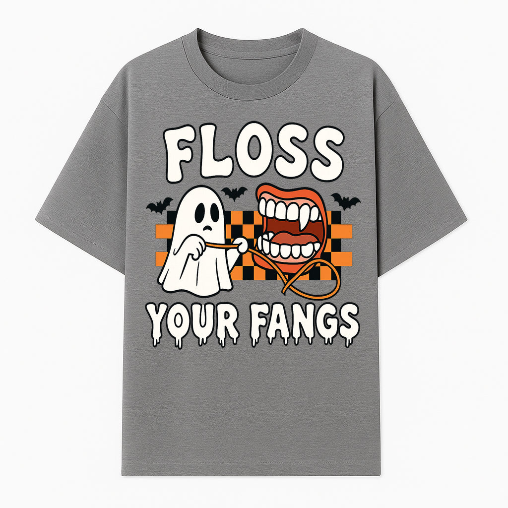 Halloween Ghost Dental Care T-Shirt - Floss Your Fangs Funny Costume Tee for Kids and Adults - T-shirt 1758250118277.jpg