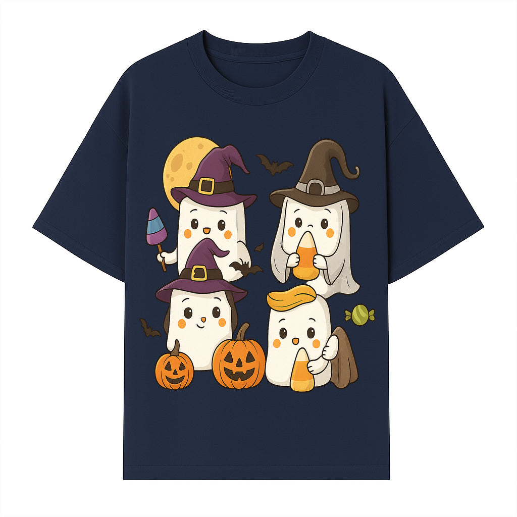 Cute Halloween Ghost Stickers Set - Adorable Spooky Characters with Pumpkins, Candy, and Witch Hats for Kids' Decorations and Crafts - T-shirt 1758250118380.jpg