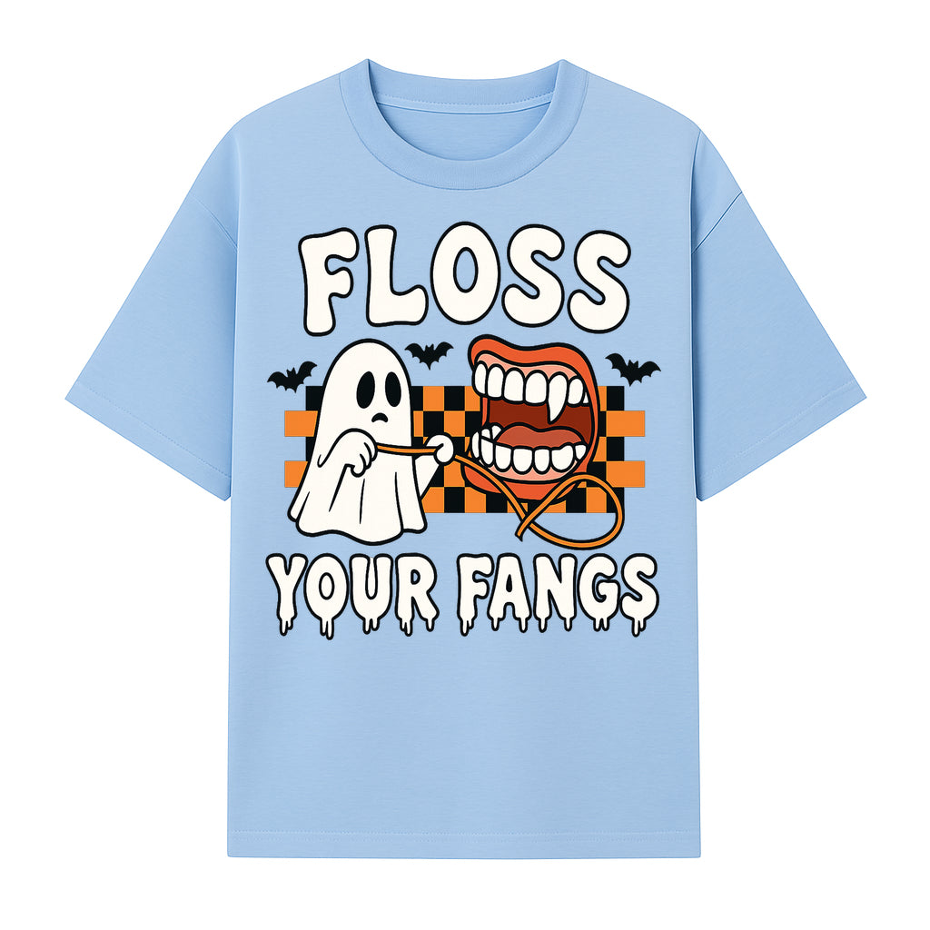 Halloween Ghost Dental Care T-Shirt - Floss Your Fangs Funny Costume Tee for Kids and Adults - T-shirt 1758250118436.jpg