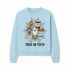 Cute Halloween Pet Characters in Spiderweb - Trick or Teeth Design for Kids' Apparel and Decor - Sweatshirt 1758250118513.jpg