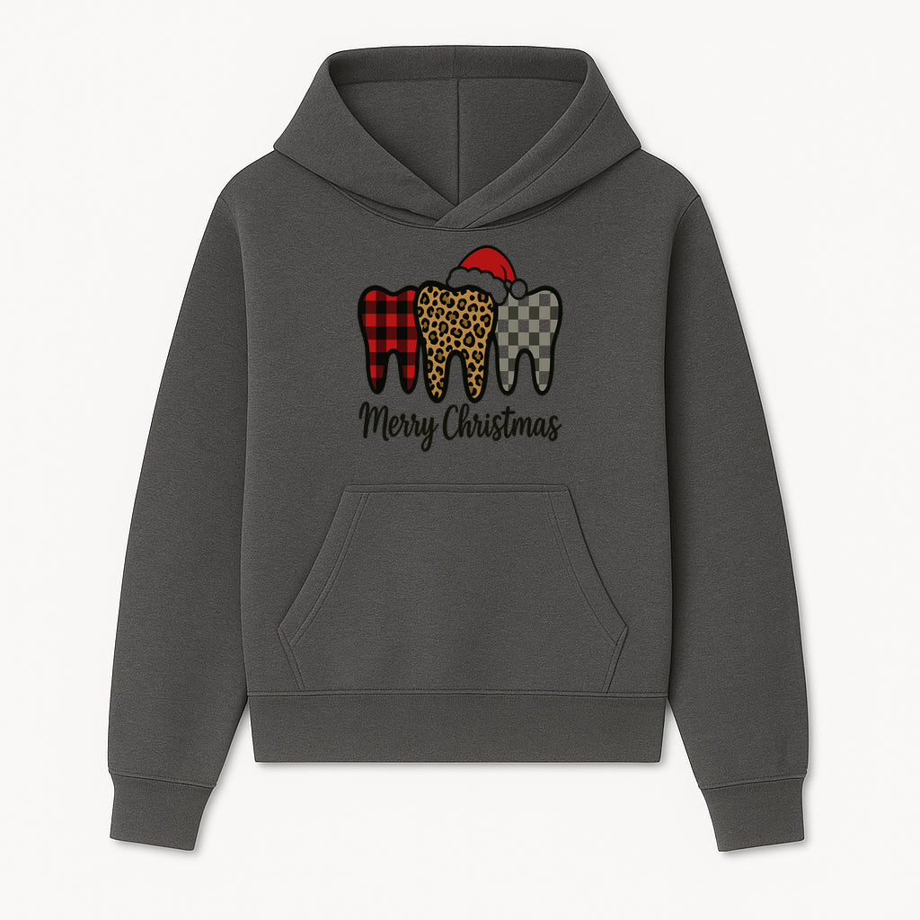 Merry Christmas Tooth Decor, Cute Dental Holiday Art, Christmas Plaid Teeth Design, Festive Dental Gifts for Dentists and Hygienists - Hoodie 1758250118565.jpg