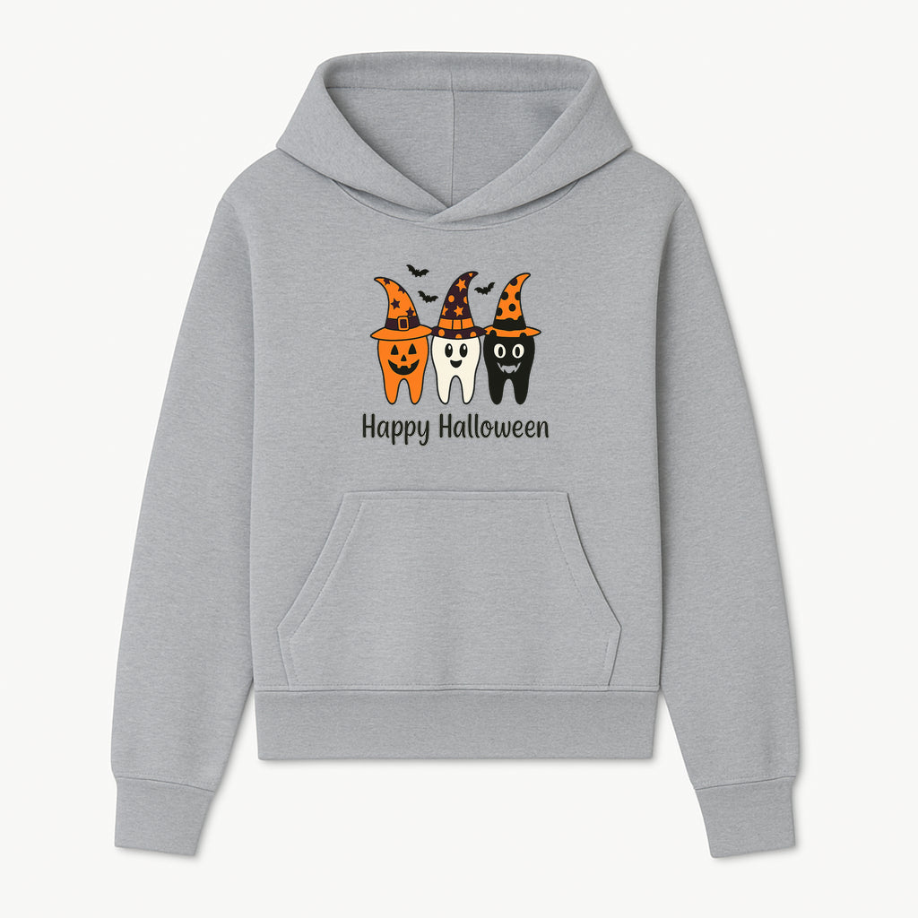 Happy Halloween Dental Art Print - Cute Candy Corn Teeth with Witch Hats - Halloween Decor for Kids' Rooms or Parties - Hoodie 1758250118566.jpg