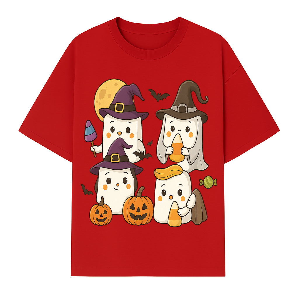 Cute Halloween Ghost Stickers Set - Adorable Spooky Characters with Pumpkins, Candy, and Witch Hats for Kids' Decorations and Crafts - T-shirt 1758250118572.jpg