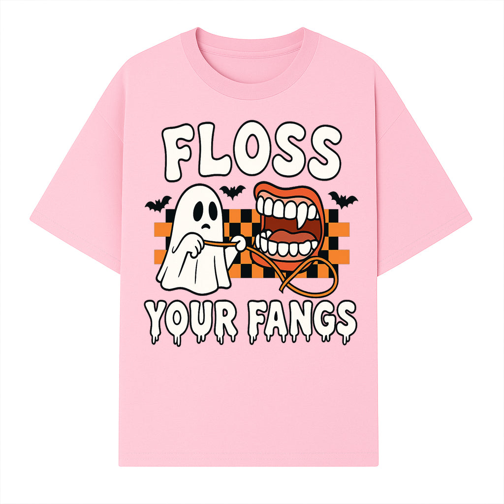 Halloween Ghost Dental Care T-Shirt - Floss Your Fangs Funny Costume Tee for Kids and Adults - T-shirt 1758250118590.jpg