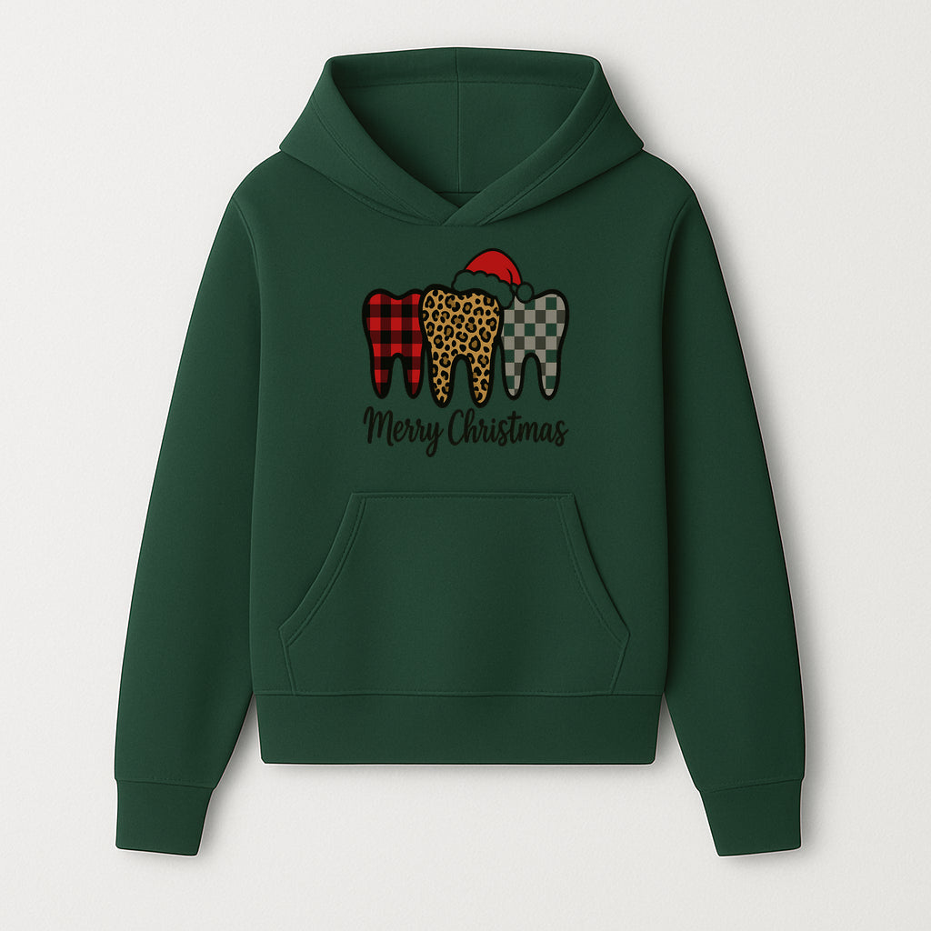 Merry Christmas Tooth Decor, Cute Dental Holiday Art, Christmas Plaid Teeth Design, Festive Dental Gifts for Dentists and Hygienists - Hoodie 1758250118702.jpg