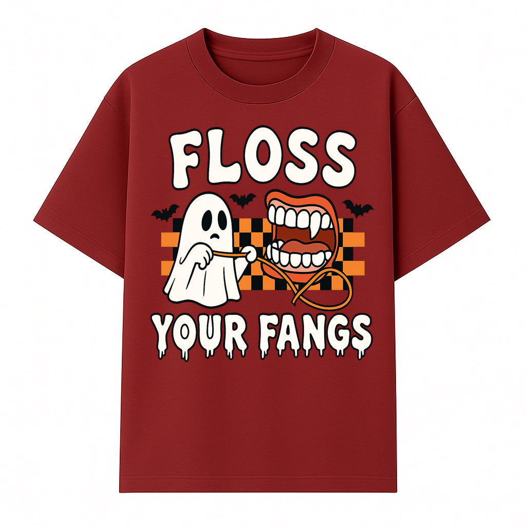 Halloween Ghost Dental Care T-Shirt - Floss Your Fangs Funny Costume Tee for Kids and Adults - T-shirt 1758250118729.jpg