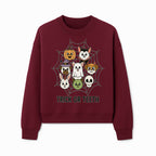 Cute Halloween Pet Characters in Spiderweb - Trick or Teeth Design for Kids' Apparel and Decor - Sweatshirt 1758250118765.jpg