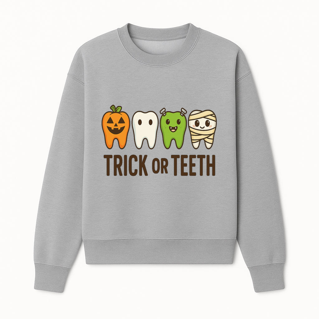 Cute Halloween Trick or Teeth Shirt with Pumpkin & Tooth Characters, Fun Kids' Costume Tee for Spooky Season - Sweatshirt 1758250118840.jpg