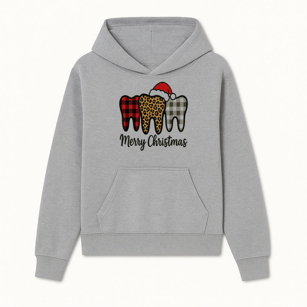 Merry Christmas Tooth Decor, Cute Dental Holiday Art, Christmas Plaid Teeth Design, Festive Dental Gifts for Dentists and Hygienists - Hoodie 1758250118863.jpg