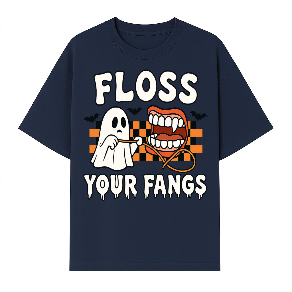 Halloween Ghost Dental Care T-Shirt - Floss Your Fangs Funny Costume Tee for Kids and Adults - T-shirt 1758250118872.jpg