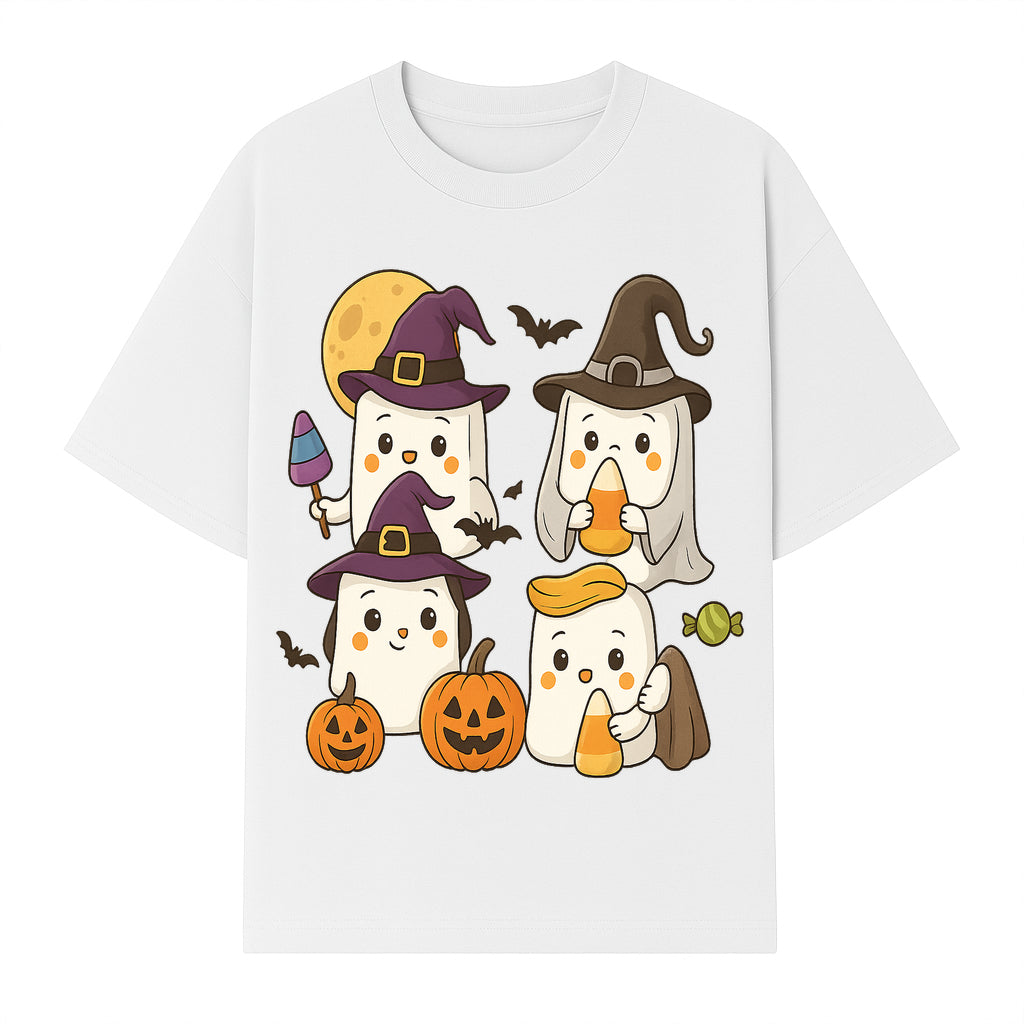 Cute Halloween Ghost Stickers Set - Adorable Spooky Characters with Pumpkins, Candy, and Witch Hats for Kids' Decorations and Crafts - T-shirt 1758250118879.jpg