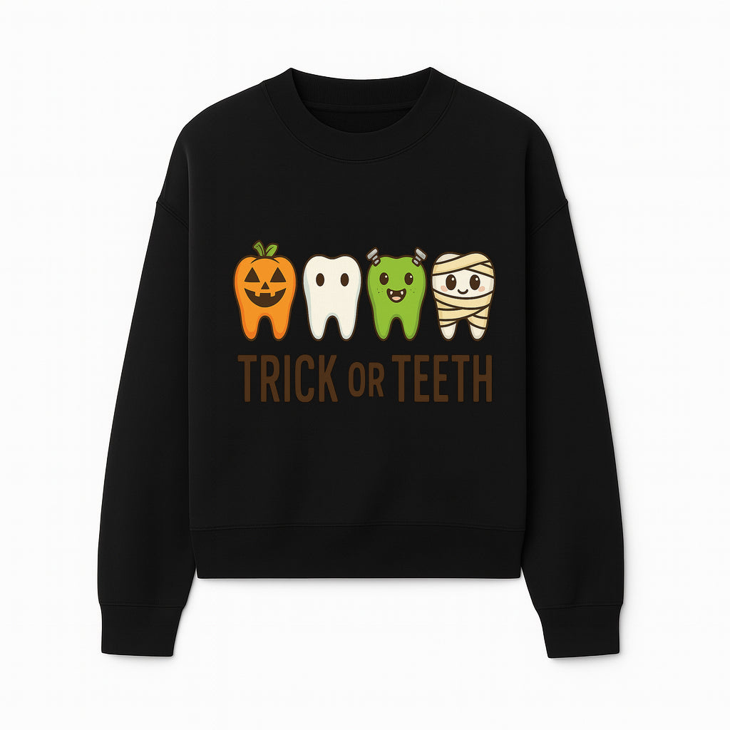 Cute Halloween Trick or Teeth Shirt with Pumpkin & Tooth Characters, Fun Kids' Costume Tee for Spooky Season - Sweatshirt 1758250118999.jpg