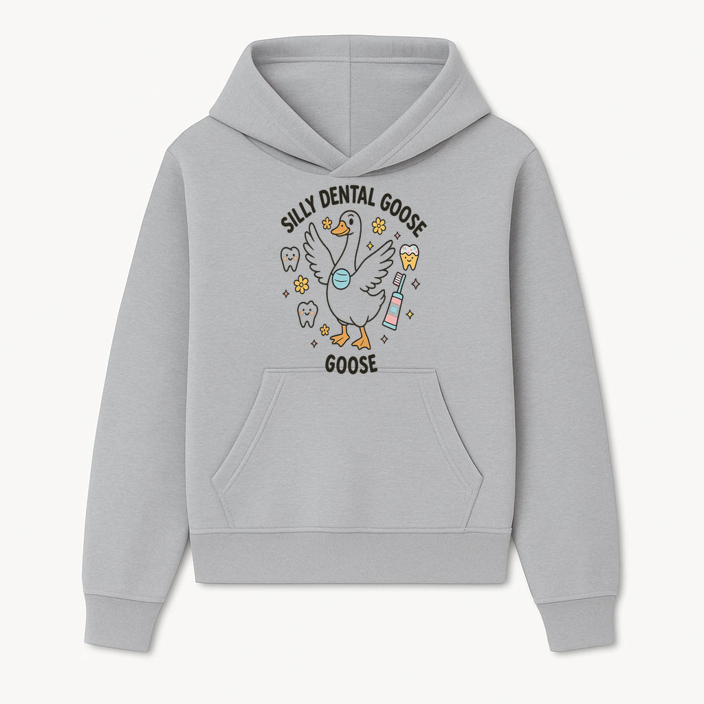 Silly Dental Goose Graphic Tee for Kids - Cute Toothbrush & Teeth Design, Fun Animal Apparel for Children's Dental Hygiene Awareness - Hoodie 1758250119036.jpg