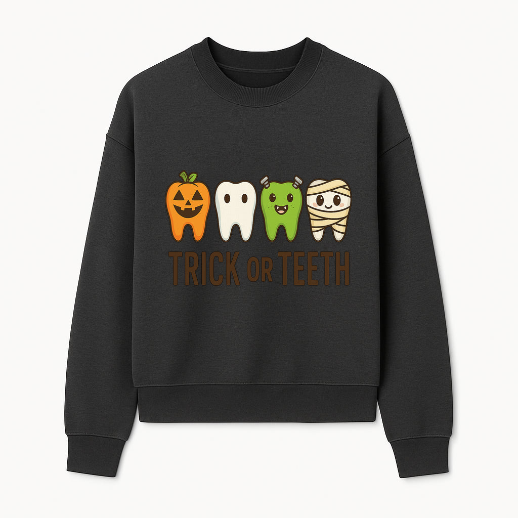 Cute Halloween Trick or Teeth Shirt with Pumpkin & Tooth Characters, Fun Kids' Costume Tee for Spooky Season - Sweatshirt 1758250119175.jpg