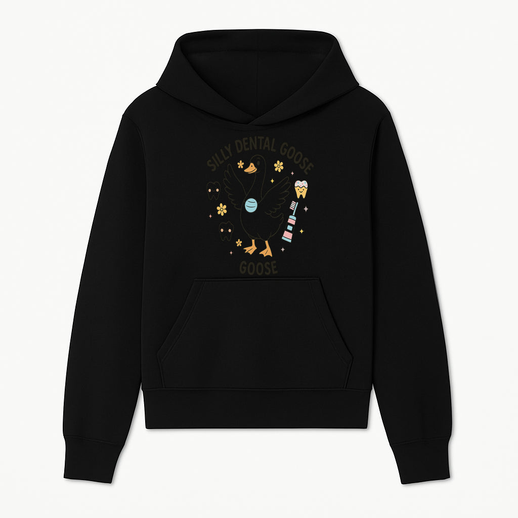 Silly Dental Goose Graphic Tee for Kids - Cute Toothbrush & Teeth Design, Fun Animal Apparel for Children's Dental Hygiene Awareness - Hoodie 1758250119181.jpg