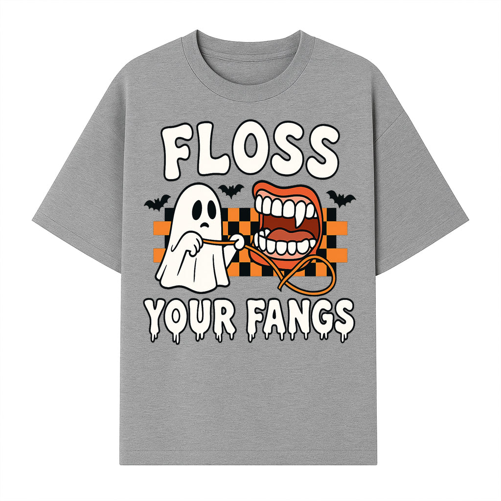 Halloween Ghost Dental Care T-Shirt - Floss Your Fangs Funny Costume Tee for Kids and Adults - T-shirt 1758250119184.jpg
