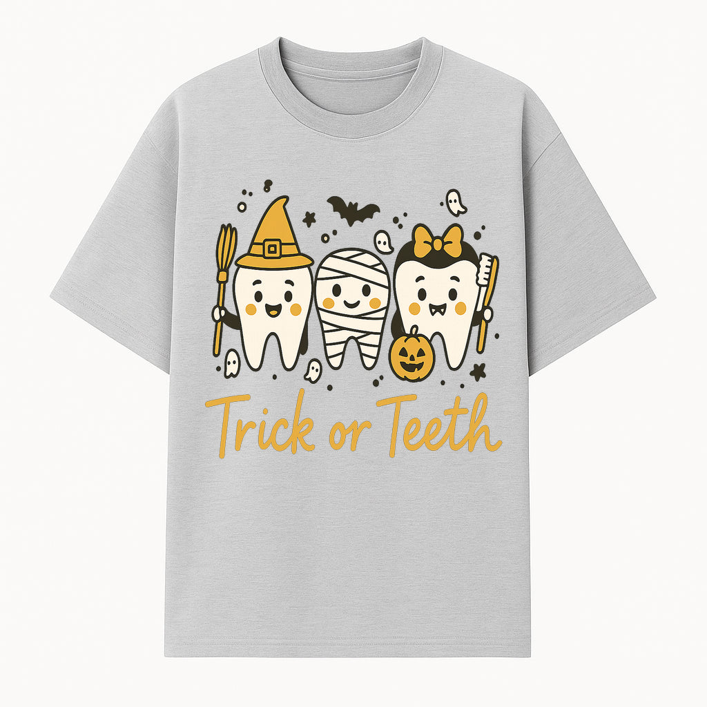 Halloween Trick or Teeth Tooth Fairy Kids T-Shirt, Cute Tooth Characters with Pumpkin, Spooky Ghosts, Fun Dental Theme for Children - T-shirt 1758250119200.jpg