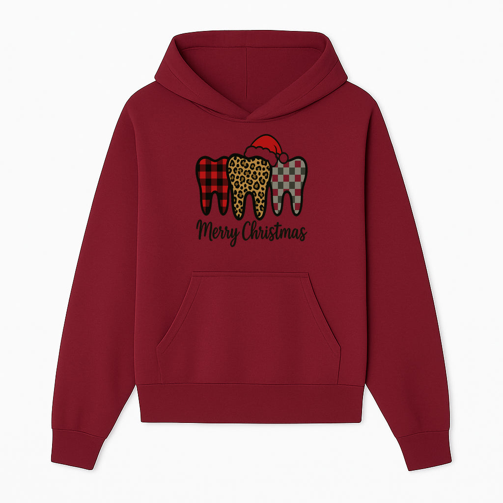 Merry Christmas Tooth Decor, Cute Dental Holiday Art, Christmas Plaid Teeth Design, Festive Dental Gifts for Dentists and Hygienists - Hoodie 1758250119283.jpg