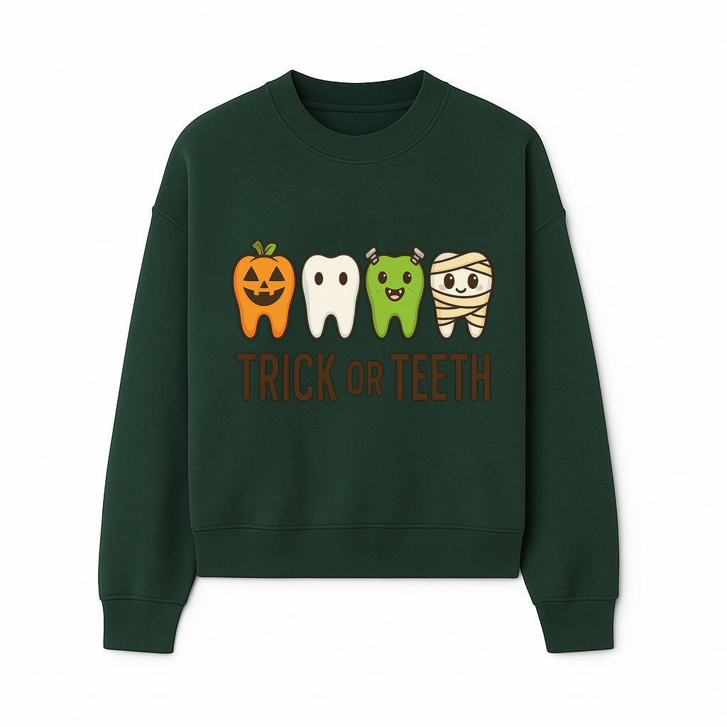 Cute Halloween Trick or Teeth Shirt with Pumpkin & Tooth Characters, Fun Kids' Costume Tee for Spooky Season - Sweatshirt 1758250119323.jpg
