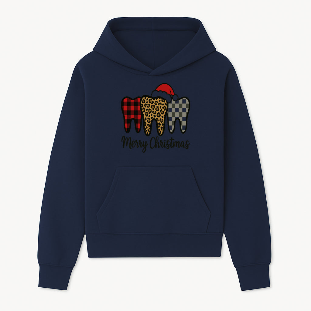Merry Christmas Tooth Decor, Cute Dental Holiday Art, Christmas Plaid Teeth Design, Festive Dental Gifts for Dentists and Hygienists - Hoodie 1758250119409.jpg
