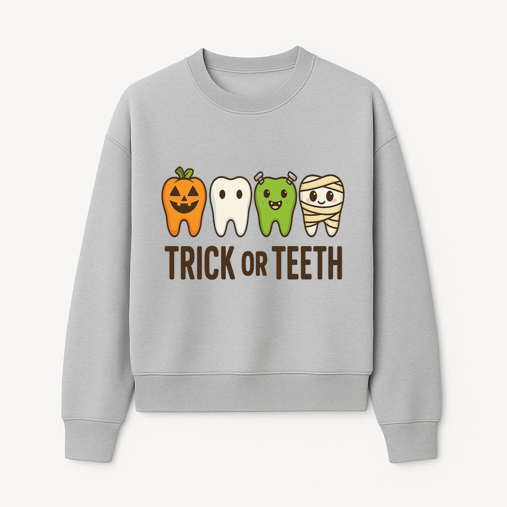 Cute Halloween Trick or Teeth Shirt with Pumpkin & Tooth Characters, Fun Kids' Costume Tee for Spooky Season - Sweatshirt 1758250119468.jpg