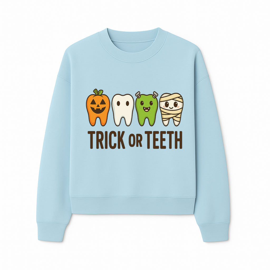 Cute Halloween Trick or Teeth Shirt with Pumpkin & Tooth Characters, Fun Kids' Costume Tee for Spooky Season - Sweatshirt 1758250119611.jpg