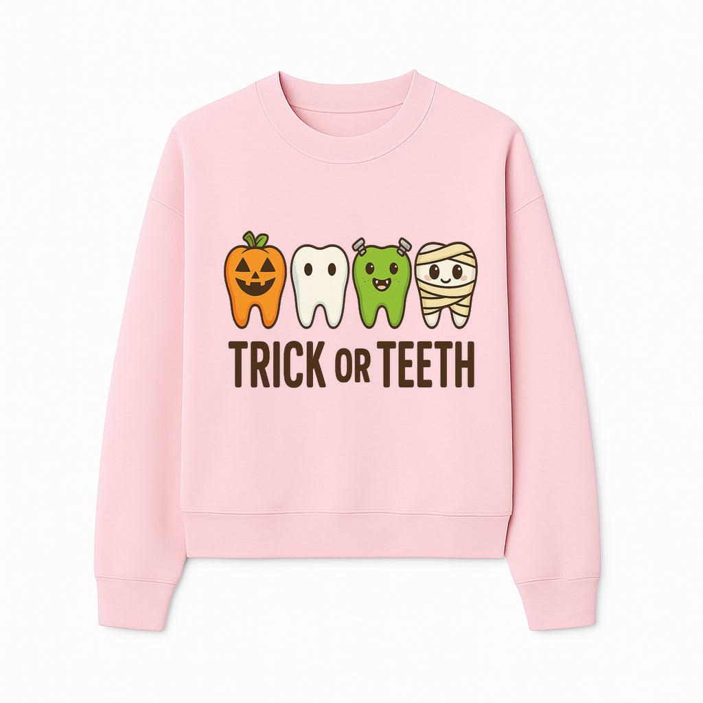 Cute Halloween Trick or Teeth Shirt with Pumpkin & Tooth Characters, Fun Kids' Costume Tee for Spooky Season - Sweatshirt 1758250119743.jpg
