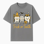 Halloween Trick or Teeth Tooth Fairy Kids T-Shirt, Cute Tooth Characters with Pumpkin, Spooky Ghosts, Fun Dental Theme for Children - T-shirt 1758250119850.jpg