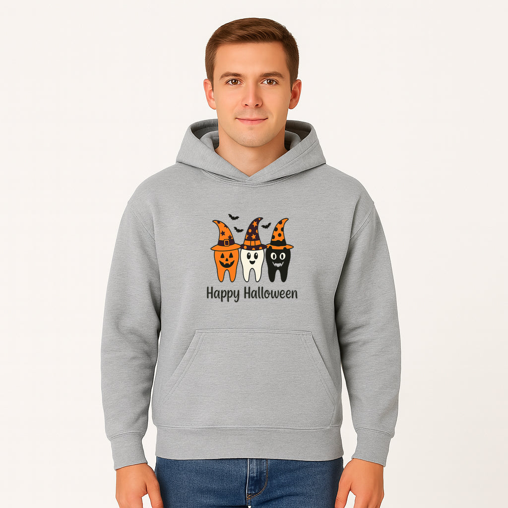 Happy Halloween Dental Art Print - Cute Candy Corn Teeth with Witch Hats - Halloween Decor for Kids' Rooms or Parties - Hoodie 1758250119867.jpg