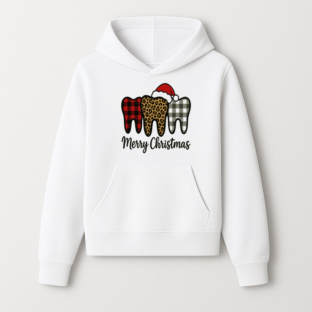 Merry Christmas Tooth Decor, Cute Dental Holiday Art, Christmas Plaid Teeth Design, Festive Dental Gifts for Dentists and Hygienists - Hoodie 1758250119890.jpg