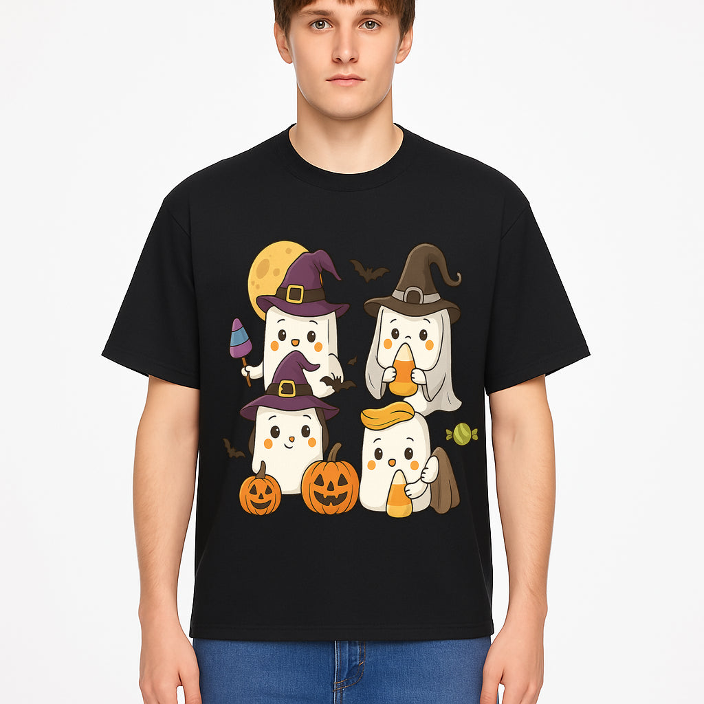 Cute Halloween Ghost Stickers Set - Adorable Spooky Characters with Pumpkins, Candy, and Witch Hats for Kids' Decorations and Crafts - T-shirt 1758250120022.jpg