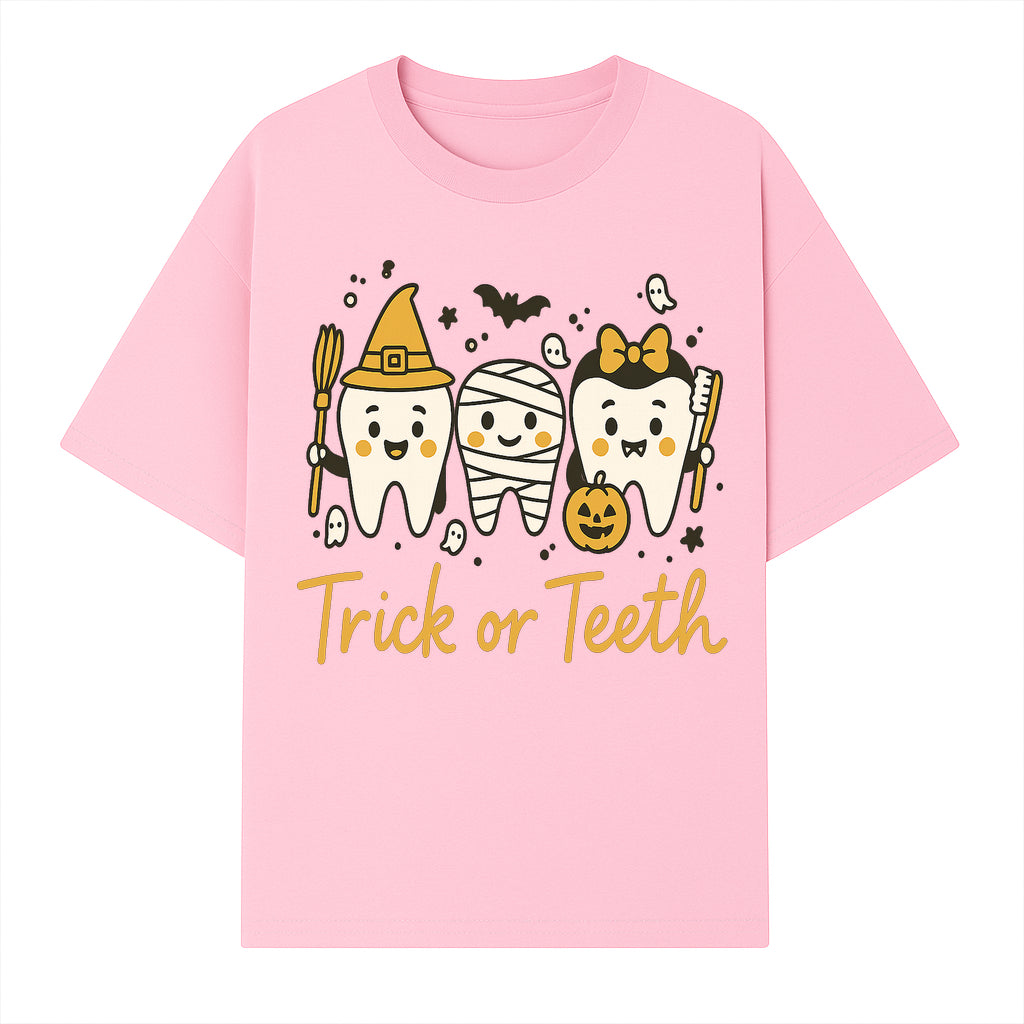 Halloween Trick or Teeth Tooth Fairy Kids T-Shirt, Cute Tooth Characters with Pumpkin, Spooky Ghosts, Fun Dental Theme for Children - T-shirt 1758250120130.jpg