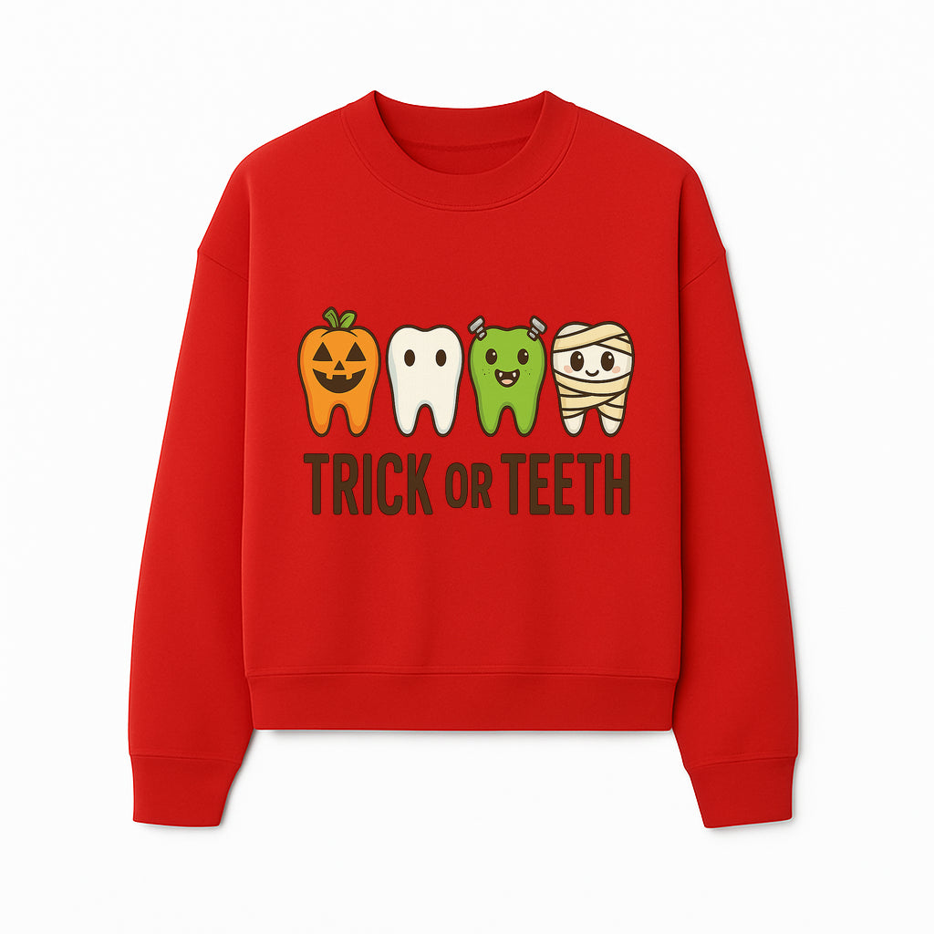 Cute Halloween Trick or Teeth Shirt with Pumpkin & Tooth Characters, Fun Kids' Costume Tee for Spooky Season - Sweatshirt 1758250120209.jpg