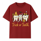 Halloween Trick or Teeth Tooth Fairy Kids T-Shirt, Cute Tooth Characters with Pumpkin, Spooky Ghosts, Fun Dental Theme for Children - T-shirt 1758250120265.jpg